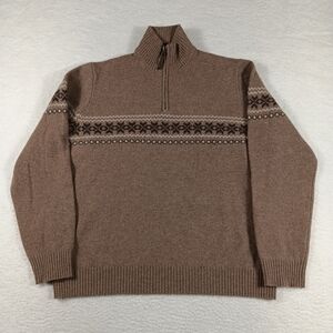Vintage J Crew Sweater Mens XL Brown Lambswool Fair Isle Fall Outdoor Grandpa